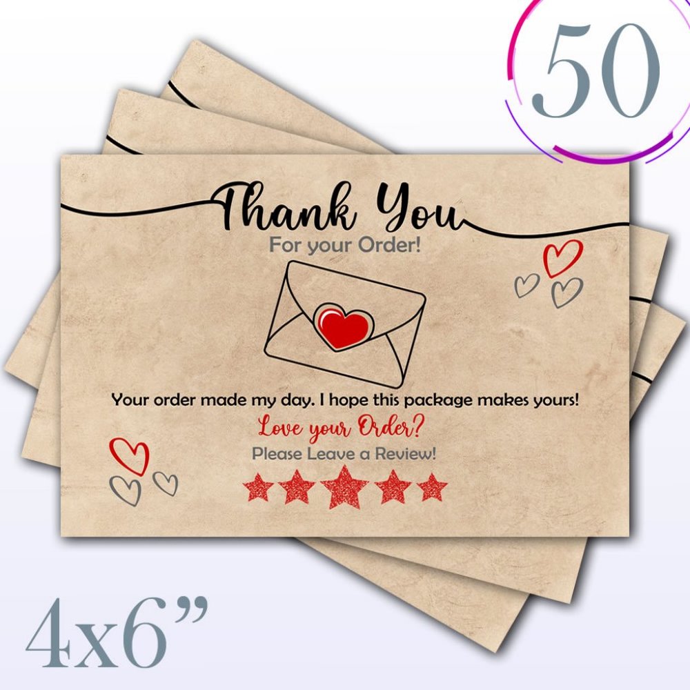 COPY - 50 Thank you Cards Kraft Cards 4x6"
